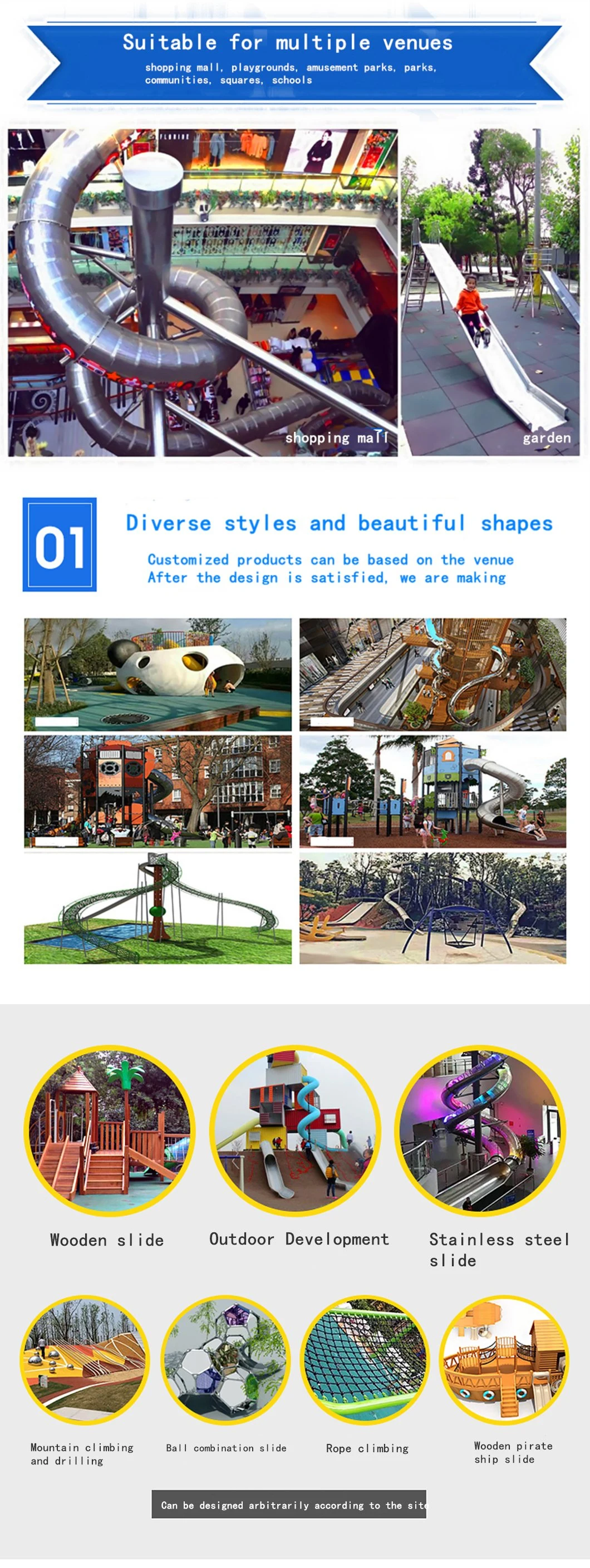 Customized Outdoor Playground Equipment, Children&prime; S Amusement Park, Large Plastic Slide